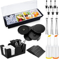 Mifoci Bartending Supplies 4 Compartments Garnish Tray with Lid Bar Caddy 3 Tier Glass Rimmer Stainless Steel Bottle Pourers Juice Pouring Cocktail Tools Plastic Serving Accessories