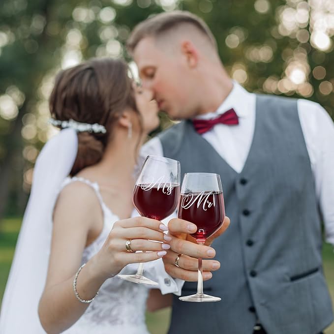 AW BRIDAL Mr and Mrs Wine Glasses for Couples Wedding and Bridal Shower, 2026 Engagement Gift for Newlyweds, Anniversary Wine Glasses with Decanter Couple Gifts