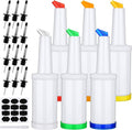 Ruisita 6 Pack Bar Juice Pour Bottles Plastic Bar Pour Bottles with Stainless Steel Bottle Pourer Tapered Spout Fruit Juice and Liquor Containers for Bar Supplies (34 Ounces, Multicolor)