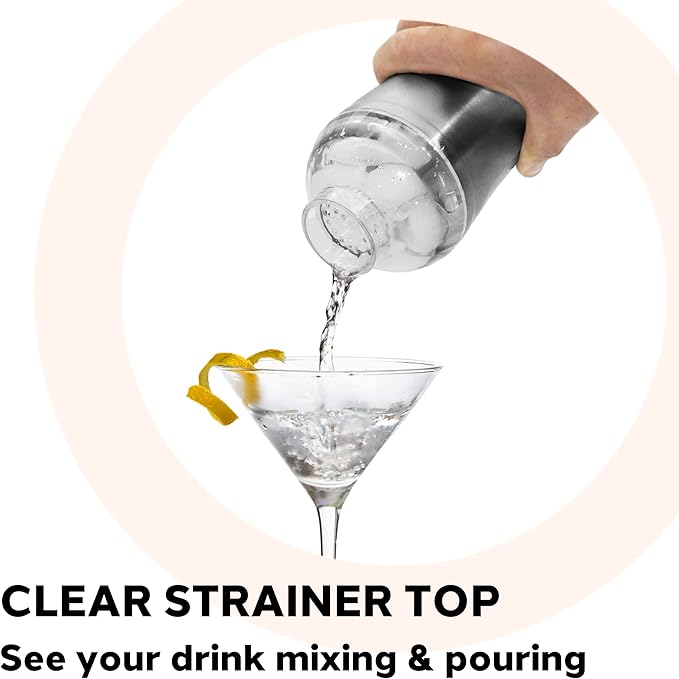 OGGI Groove Insulated Cocktail Shaker-17oz Double Wall Vacuum Insulated Stainless Steel, Tritan Lid has Built In Strainer, Ideal Cocktail Mixer, Martini Shaker, Margarita Shaker, Stainless