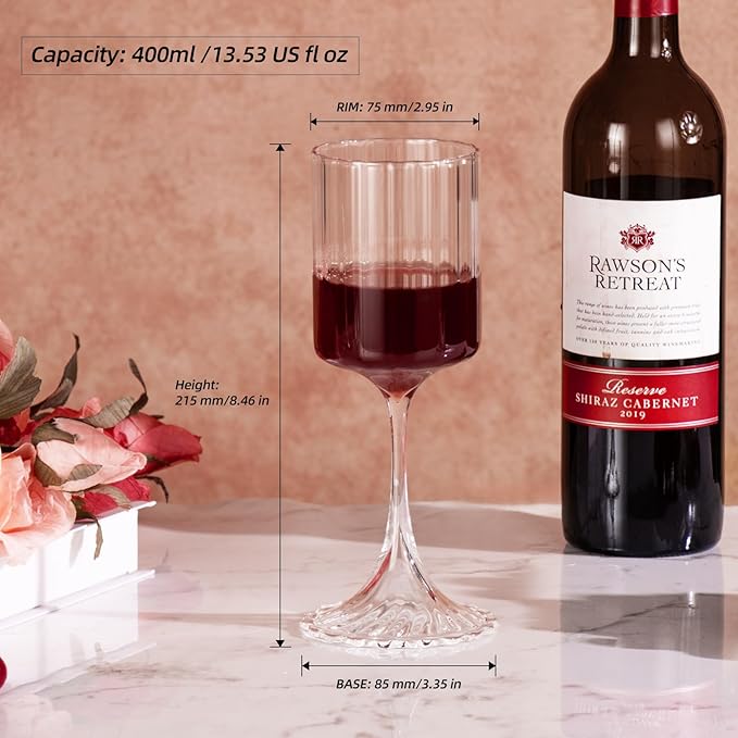 KAMMAK Wine Glasses Set of 2, 13.53 oz Hand Blown Bordeaux Wine Glasses, Thin Rim & Long Stem, Perfect for Red & White, Daily Use, Wedding or Birthday Gift with Gift Box, Fully Clear Wide Rib
