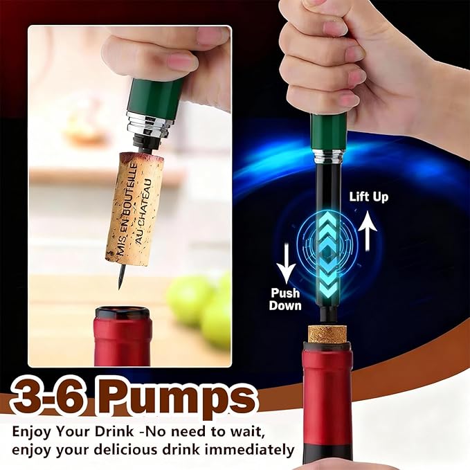 Air Pressure Wine Bottle Opener - NUCOKRS Special Pen Shape Design Corkscrew with Foil Cutter 3-7 Times to Open Green Red