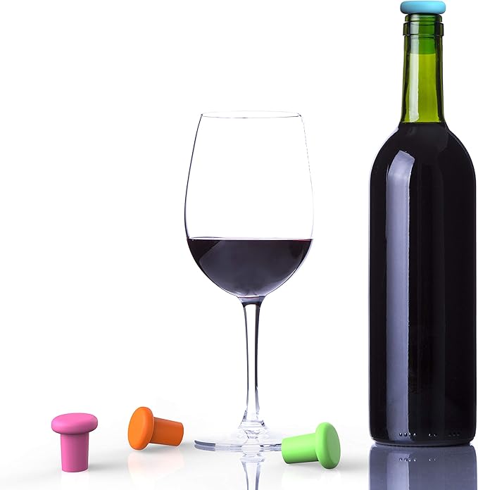 Bakerpan Silicone Wine Stoppers for Wine Bottles, Wine Bottle Stopper, Reusable Wine Corks - Set of 4