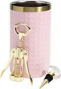 Paris Hilton Wine Bottle Chiller Set, Insulated Double Wall Chiller, Gold Winged Corkscrew Wine Bottle Opener, Diamond Wine Stopper, 3-Piece Set, Pink