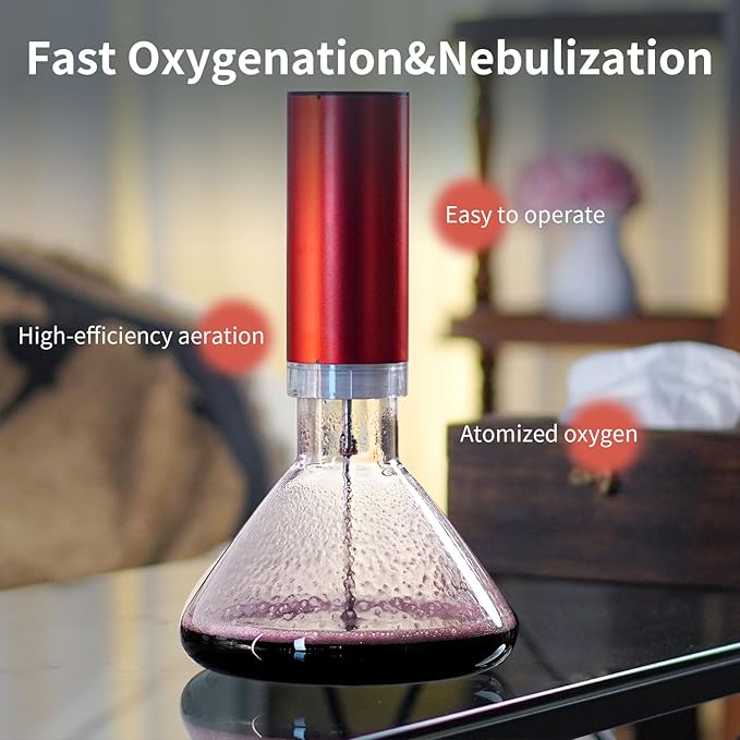Fogland Electric Wine Decanter 1500ML(50oz), 3/5/10Min Fast Decant, Fine Mist Oxygen Infusion Wine Enhancer, Smart Touch Control, Frosted Aluminum Alloy（Red）