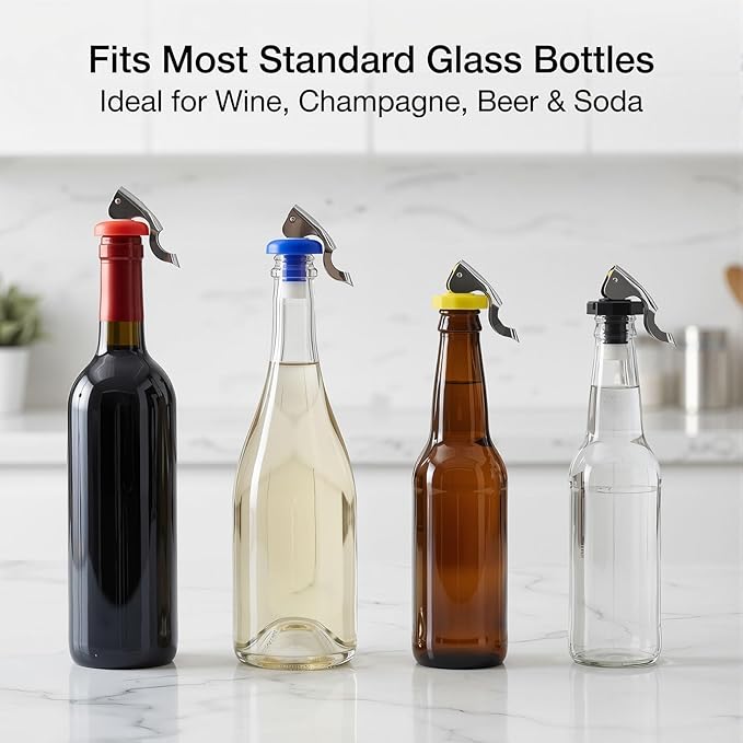 Wine Stoppers, Food-safe Silicone Bottle Stoppers, Expanding Manual Beverage Stopper, Reusable Wine Bottle Corks, Creates Airtight Seal, Assorted Colors 4 Pack (Assorted)