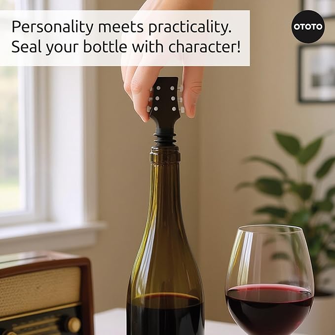 OTOTO Wine Stoppers Set of 2 – Bass & Guitar Wine Bottle Stopper, Fun Wine Corks, Wine Accessories, Champagne Stopper, Unique Kitchen Gadgets, Quirky Gift (Cork N' Roll)