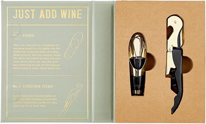 Santa Barbara Design Studio Wine Serving Set - Gift Boxed Gold Stainless Steel Corkscrew Opener & Pourer, 2-Piece, Just Add Wine