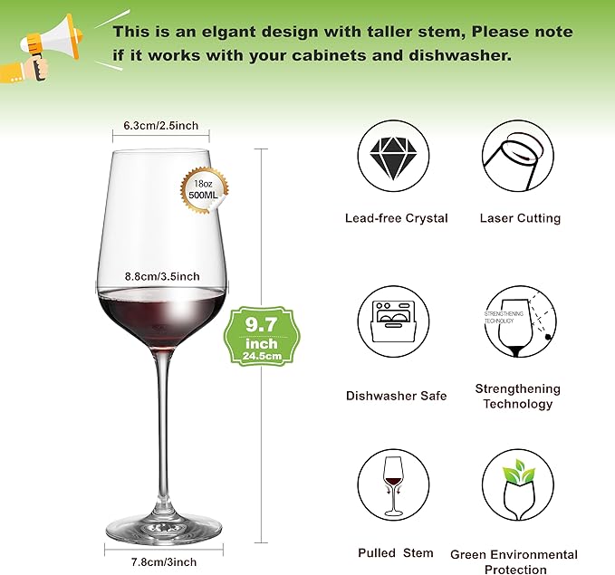 AILTEC Wine Glasses Set of 6, Crystal Glass with Stem for Drinking Red/White/Cabernet Wine as Gifts Sets, Clear Lead-Free Premium Blown Glassware (19oz,6 pack)