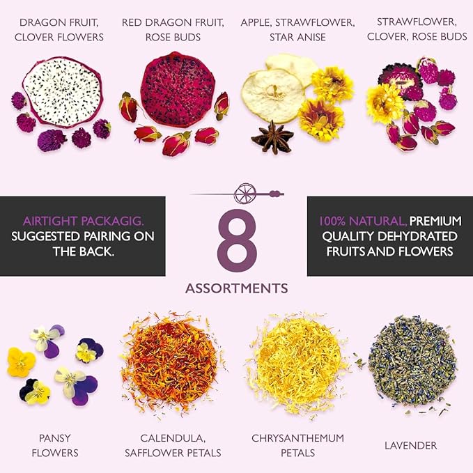 MILLIN Cocktail Garnish Gift Set – Edible Flowers & Dehydrated Fruits | Premium Bar Accessories | Unique Gift for Her | Holiday gifting