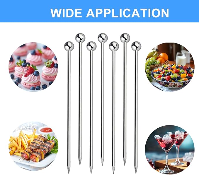 10Pcs Cocktail Picks, Stainless Steel Metal Martini Picks, Skewers for Appetizers & Toothpicks for Appetizers, Reusable Cocktail Picks for Drinks, Olives & Fruit