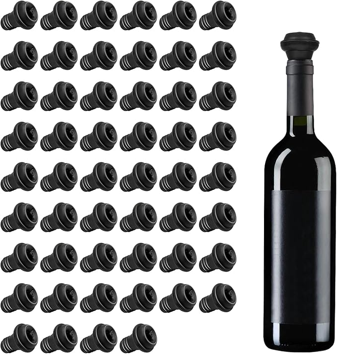 52 Pcs Wine Stopper Vacuum Pump Sealer Silicone Saver Resealable Bottle Stoppers for Wine Bottles, Glass Bottles, Kitchen Supplies(Black)