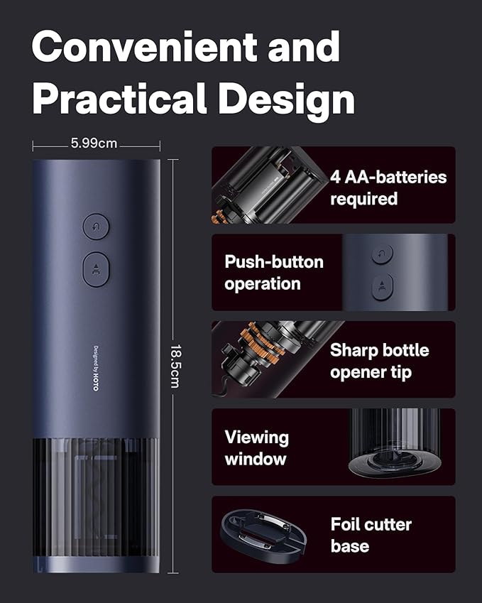 HOTO Electric Wine Opener, Automatic Bottle Opener with Foil Cutter, Uncorks 170+ Bottles, 10s Instant Opening, Battery Operated Corkscrew Wine Opener, Perfect Ideal for Wine Lover Wedding Party Home