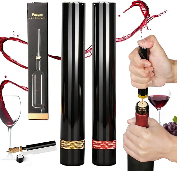 Loritia Aeropop Wine Bottle Opener - NUCOKRS Portable Needle Type Air Pressure Corkscrew Manual 3-7 Pumps to Open for Travel, Parties, Home, Picnic and Restaurant, Perfect for Wine Lovers Gold&Red