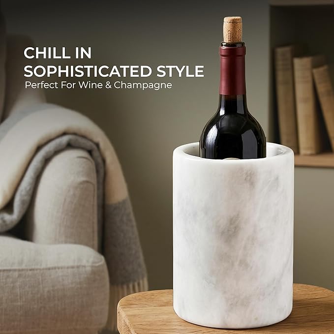 Marble Wine Cooler White 6.5" Inches Cooler For Champagne - Beverage And Wine Chiller For Bar Accessories, Wine Bottle Holder For Bar Decor, White