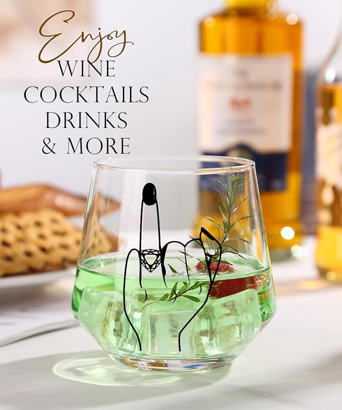 Wedding Gifts for Couples，Engagement Gifts for Newly Engaged Couples, Unique Bridal Shower,Valentine's Day Gifts,14oz Whiskey Wine Glasses with Diamond Wine Stopper Set