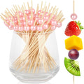 200PCS Cocktail Picks, Pink Pearl Decorative Toothpicks for Appetizers, 4.7 Inch Long Fancy Bamboo Skewers Wooden Charcuterie Sticks for Drinks Fruit Food Wedding Decor Party Supplies Bridal Shower