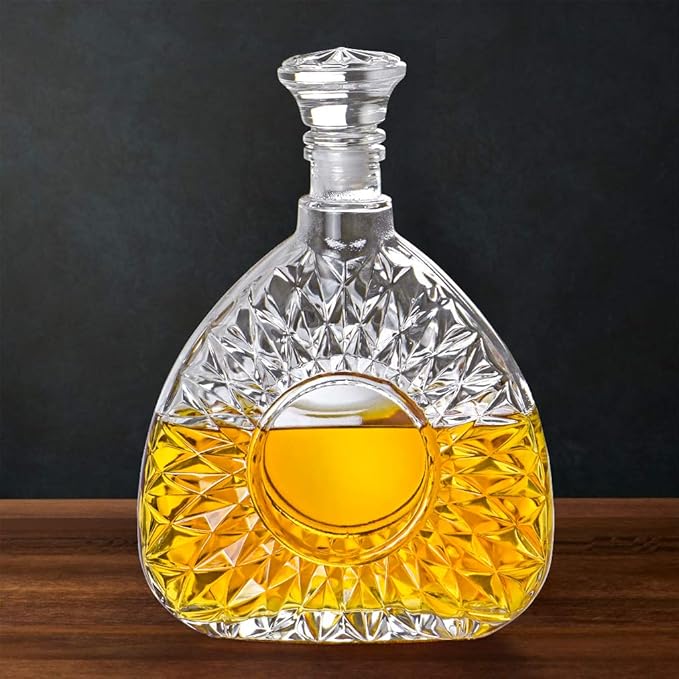 MDLUU Liquor Decanter, Glass Decanter with Airtight Stopper, Decanter Bottle for Whiskey, Brandy, Scotch, Bourbon, 25oz/750ml
