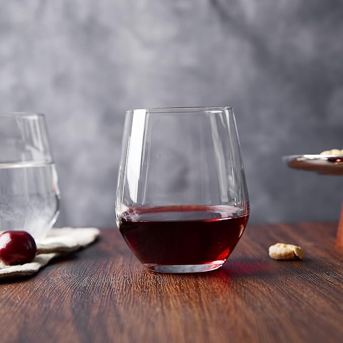 Royalrose Premium Delight Vintage Red Wine Glasses Set of 4, 15.7 oz Goblets Glasses for Wine, Cocktails, Sparkling Water, Elegant Drinkware for Entertaining or Daily Use (Stemless Wine Glasses)