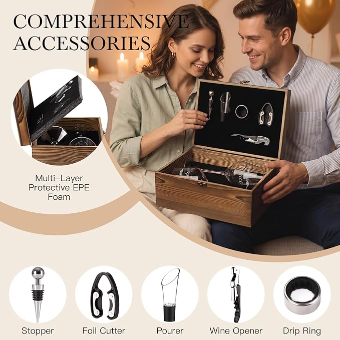 Engagement & Bridal Shower Gifts for Fiancé and Fiancée, Engraved Fiancé Fiancée Wine Glasses with 5-Piece Wine Accessory Kit (Fiance/Fiancee)