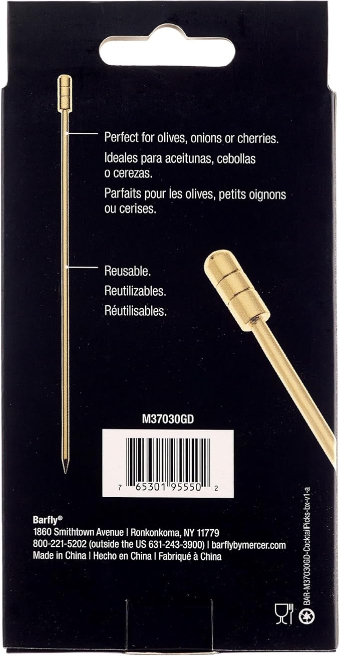 Barfly Cocktail Picks, Grooved, Gold Plated, Set 12, 4.5"