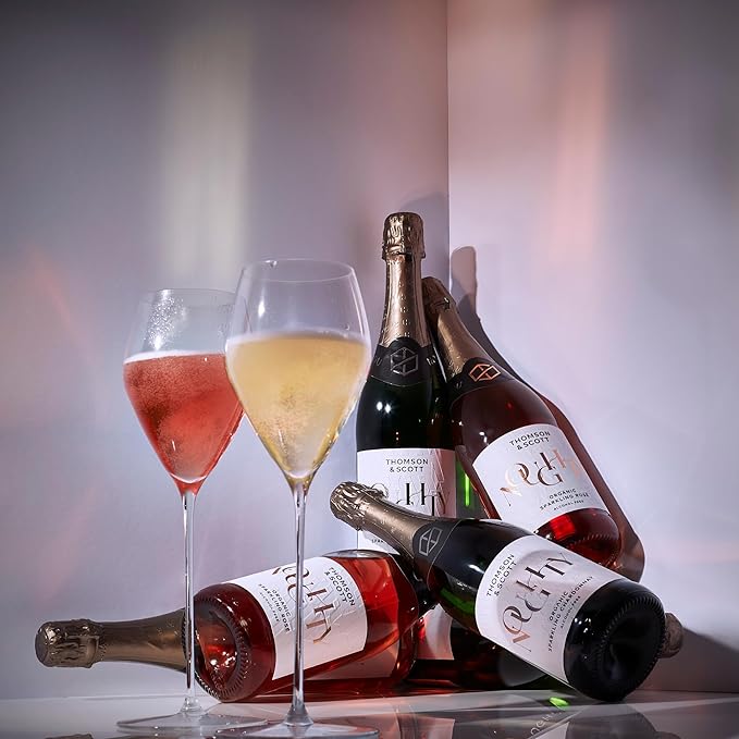 Thomson & Scott Noughty Sparkling Wine Celebration Bundle, 1 Rosé + 1 Chardonnay, Alcohol Free Sparkling Champagne, Non Alcoholic Wine, Light, Medium Sweetness, Organic, Halal, 0% ABV, 750ml Bottle, 2 Pack