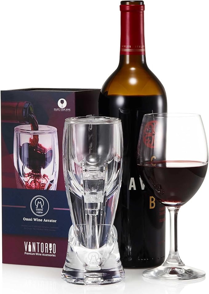 Vintorio Wine Aerator OMNI Set - Premium Decanter for Red Wine Lovers with Gift Box, Velvet Bag, and Mini Stand - Durable, Crystal Clear Acrylic