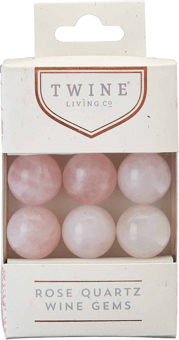 Twine Rose Quartz Wine Gems, Pink Drink Chillers, Real Polished Rose Quartz Stone Spheres, Whiskey Stones, Pink, Set of 6