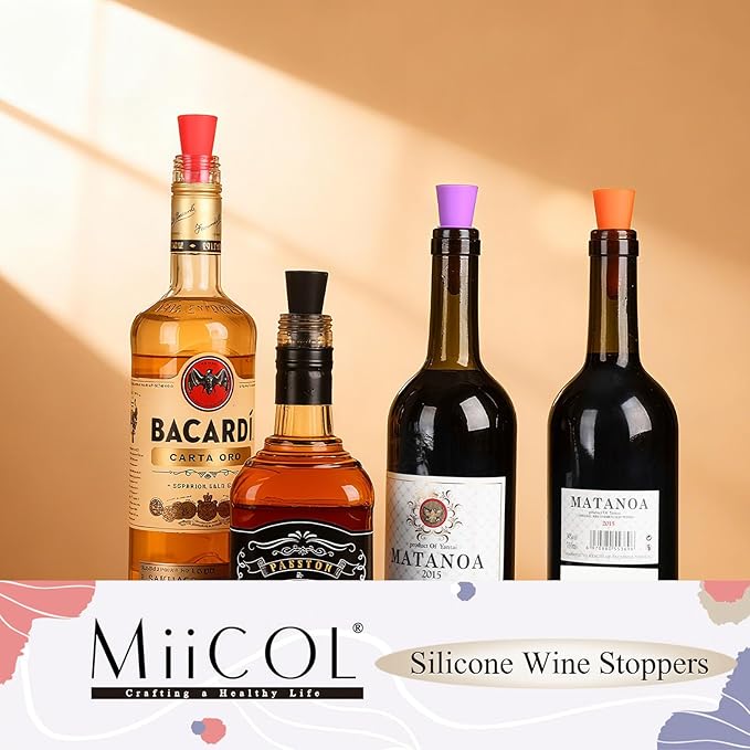 Miicol 8 Pack Silicone Wine Stoppers, Reusable Leak-Proof Bottle Stoppers for Wine, Champagne, Beverages, Multicolor Gift for Wine Lovers