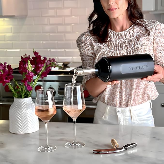 Vinglacé Wine Bottle Chiller- Portable Champagne Insulator- Stainless Steel Wine Cooler Sleeve - Keeps Wine Cold (Black)