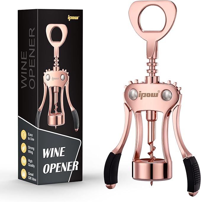 IPOW Wine Opener, Zinc Alloy Wine Bottle Opener, Wing Corkscrew Heavy Duty, Manual Multifunctional Cork Screw for Waiter,Rose Gold