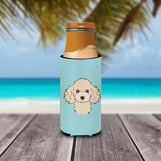 Checkerboard Blue Buff Poodle Ultra Beverage Insulators for slim cans BB1196MUK