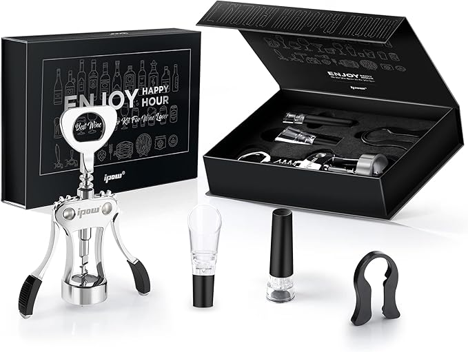 IPOW Wine Opener, Zinc Alloy Wine Bottle Opener, Wing Corkscrew Heavy Duty, Manual Multifunctional Cork Screw for Waiter,