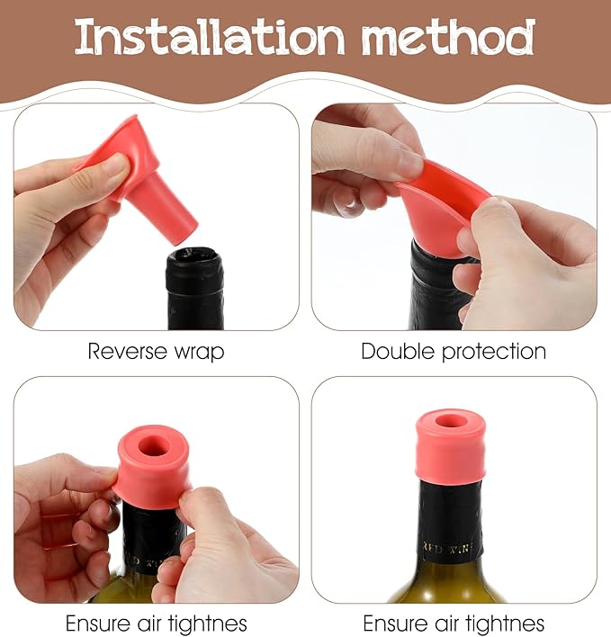 8Pcs Silicone Wine Stopper, Reusable Wine Bottle Stoppers for Champagne & Beer Bottles, Air Tight Seal to Keep Fresh, 4 Colors (Red/Brown/Gray/Black)