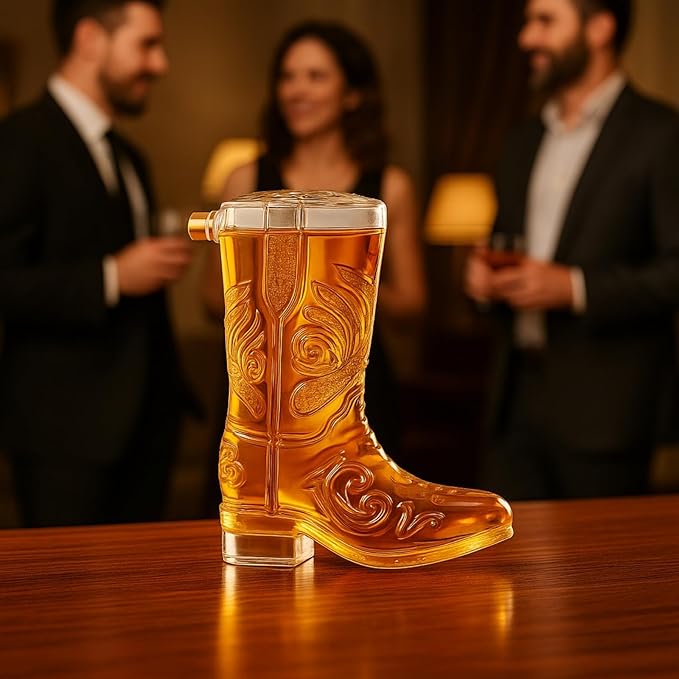 Western Cowboy Boot Whiskey Decanter 27oz – Unique Handcrafted Glass Liquor Bottle, Collectible Barware Birthday, Christmas, Gift for Men, Dad, Husband, Bourbon, Tequila, Scotch, Fathers Day, Home Bar