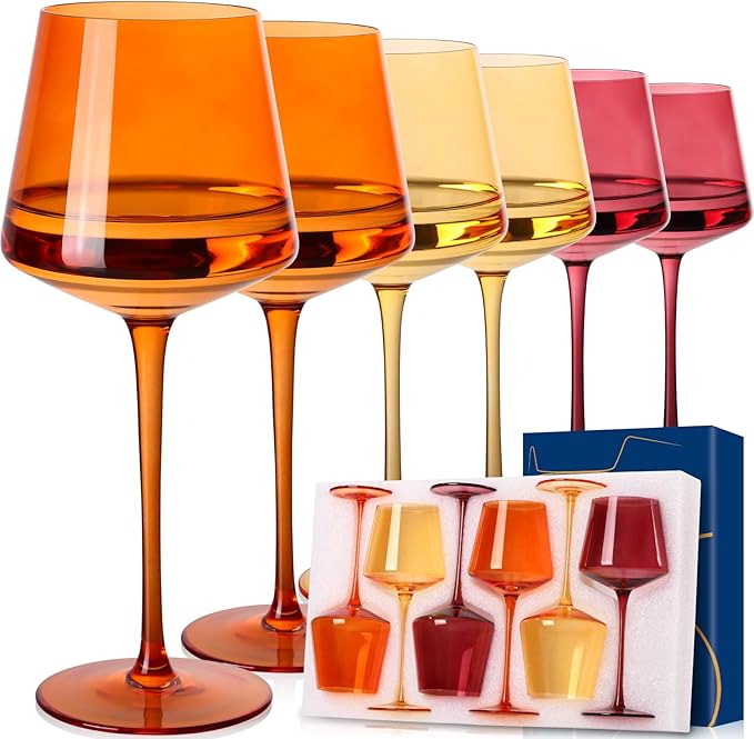 Venus Wine Glasses Set of 6-18oz【Hand Blown】 Crystal Melanin Wine Glasses with Stem- Wedding gift set for wine lovers Red White Wine Dinner
