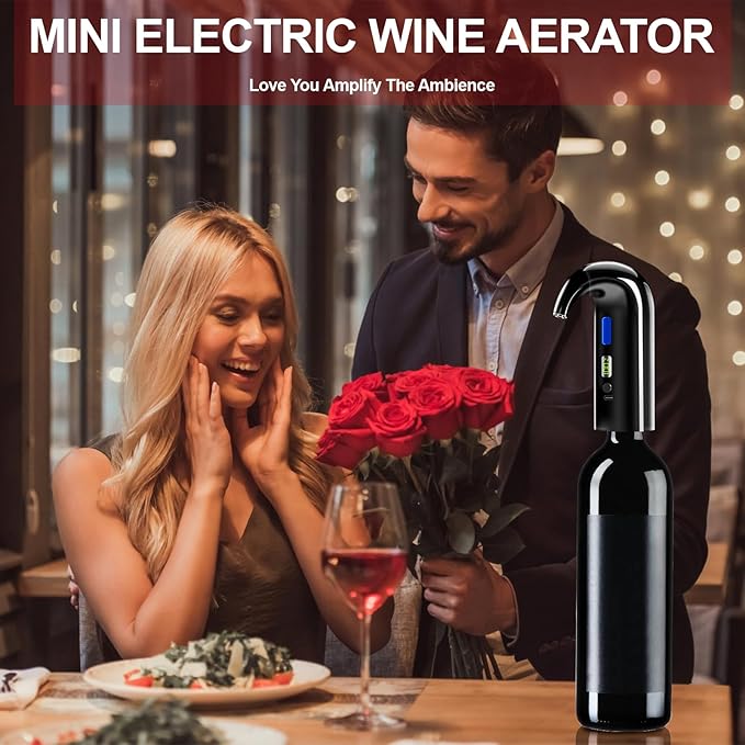 Fathers Day Gift|World Cup Viewing Party Supplies, Wine Aerator Electric Wine Decanter, Automatic Wine Dispenser Pourer with USB Rechargeable, Gift for Women,Men,Wine&Whiskey Lovers,Birthday (Black)