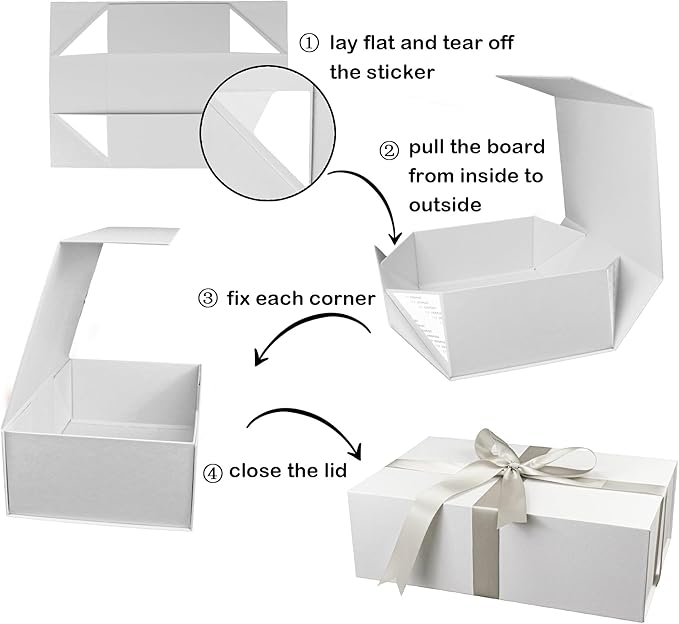 YINUOYOUJIA 3 Pack Large White Gift Boxes with Lid,14"x9"x4.5" Magnetic Gift Box with Ribbon,Cards and Envelopes for Presents,Great for Wedding,Birthdays,Crafting,Gift Packaging.