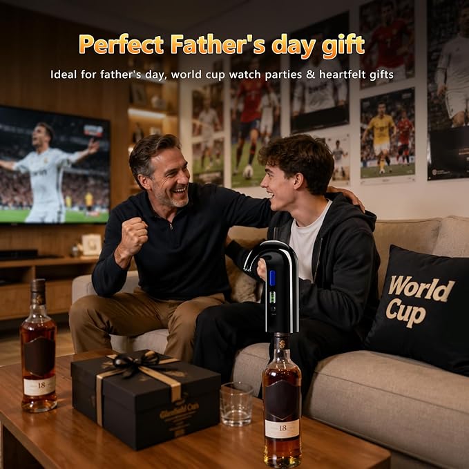 Fathers Day Gift|World Cup Viewing Party Supplies, Wine Aerator Electric Wine Decanter, Automatic Wine Dispenser Pourer with USB Rechargeable, Gift for Women,Men,Wine&Whiskey Lovers,Birthday (Black)