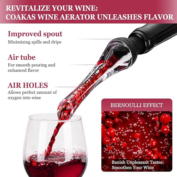 CORKAS Wine Aerator Professional Quality Wine Aerator Pourer, 2-in-1 Wine Pourer Aerator and Decanter Spout for Aerating Wine Instantly, Wine Accessories Gift for Wine Lovers, No-Drip or Spill