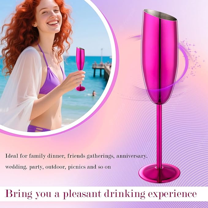 Champagne Flutes Set of 2, Premiumty Stainless Steel High Footed Champagne Glasses, 7oz Capacity,Unbreakable Slanted Champagne Glasses