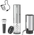 Electric Wine Opener Set with Wine Aerator & Dispenser, Rechargeable Wine Decanter, Foil Cutter & Vacuum Wine Stopper Saver, Stainless Steel Wine Gift Set for Wine Lovers