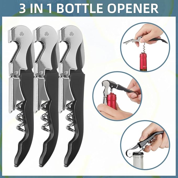 24 Pack Black Corkscrew Wine Openers Upgraded Heavy Duty Stainless Steel Wine Opener Bulk Double Hinged Wine Key for Serves Waiters Bartenders Party Wine Opener Favor (Black)