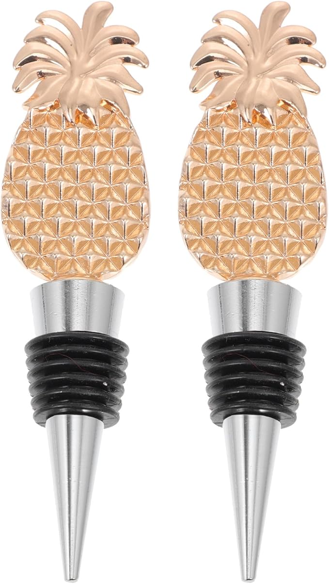 ibasenice 2 Pieces Pineapple Shaped Wine Bottle Stoppers, Zinc Alloy and Plastic Beverage Plugs for Party, Red Wine Bottle Sealer Decorative Bar Accessory