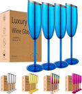 Champagne Flutes Set of 4, Premiumty Stainless Steel High Footed Champagne Glasses, 7oz Capacity,Unbreakable Slanted Champagne Glasses