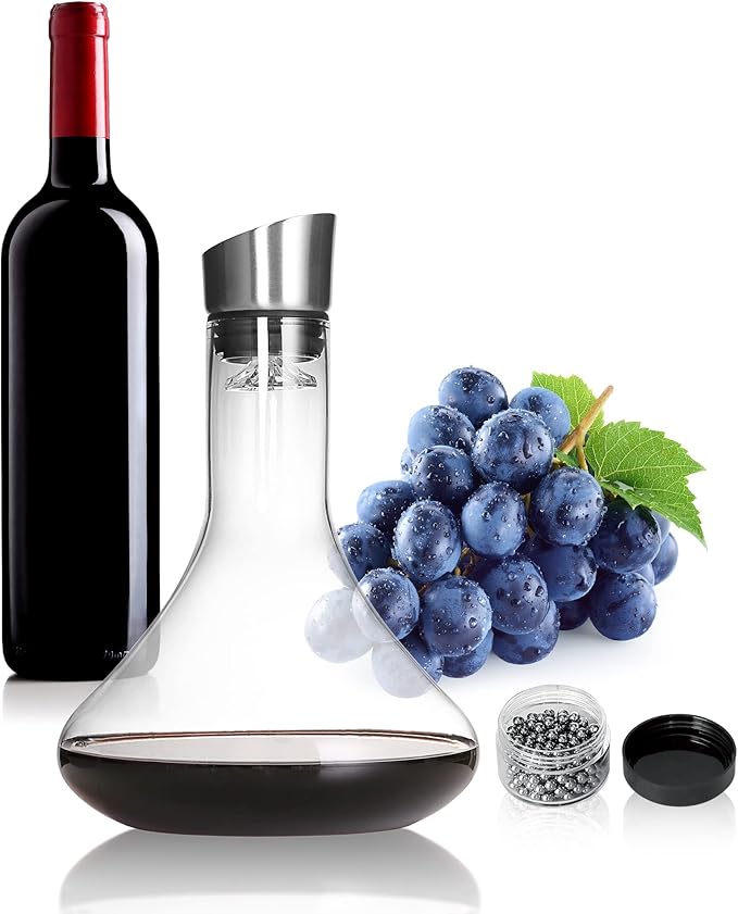 LEMONSODA Glass Wine Decanter Complete With Aerator Pourer, Filter, and Cleaning Kit - Crystal Clear Glassware, Lead-free, Great Gift For Wine lovers - 1500 mL