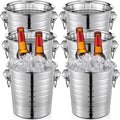 Pinkunn 6 Pack Stainless Steel Champagne Bucket 3 Qt Metal Ice Bucket Double Wall Wine Buckets with Handles Party Beverage Chiller for Champagne Beer Cocktail Wine Drinks Home Bar Accessories (Silver)