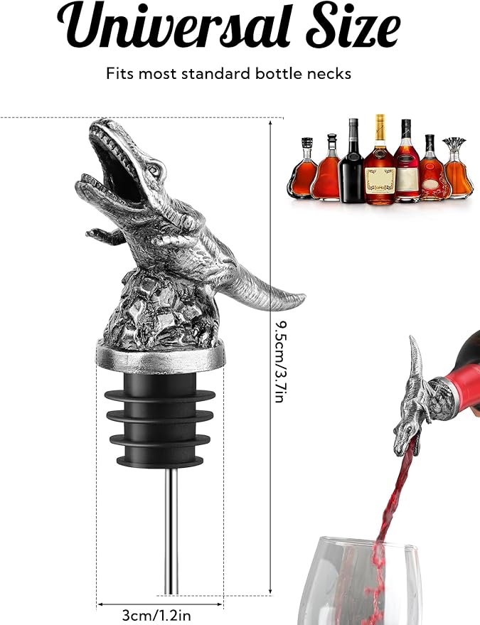 Animal Wine Pourer Spout, Drip Free Bottle Pourer & Stopper for Wine and Liquor Bottles, Funny Gift for Men, Dad, Hostess and Housewarming, Bar Cart Accessory for Holiday Party Decor, Multiple Animal