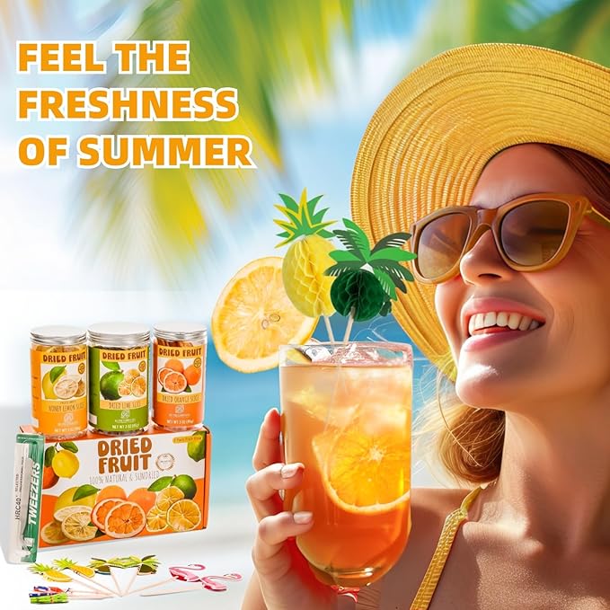 125+ Slices 9oz Dehydrated Fruit Cocktail Garnish Set, Dreid Orange & Lime, Freeze Dried Honey Lemon, 25 Pcs Drink Umbrellas Picks. Decor For Christmas Baking Party Diy