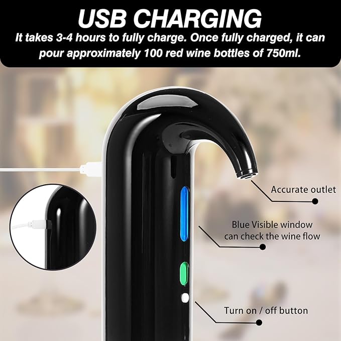 Electric Wine Aerator Pourer Spout - Automatic Wine Pourer with One Touch Button Control - Rechargeable Wine Decanter, Wine Accessories Gifts for Wine Lovers